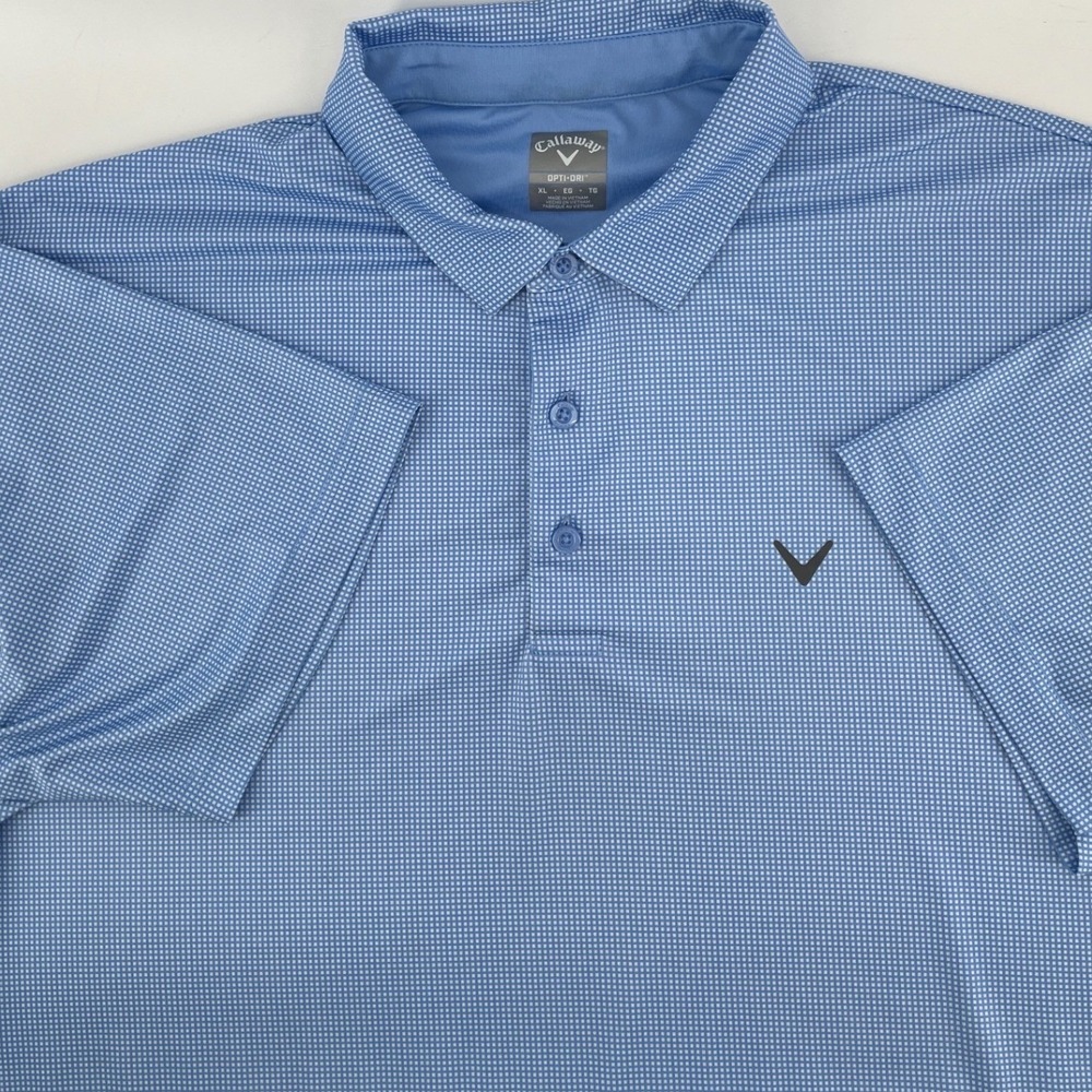 Callaway‎ Polo Shirt Mens XL Blue White Micro Check Opti-Dri Short Sleeve Golf